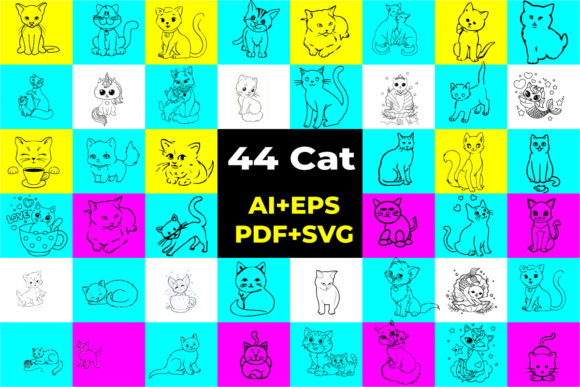 44 Cute Cat Bundle: Graphics for Crafts & Content